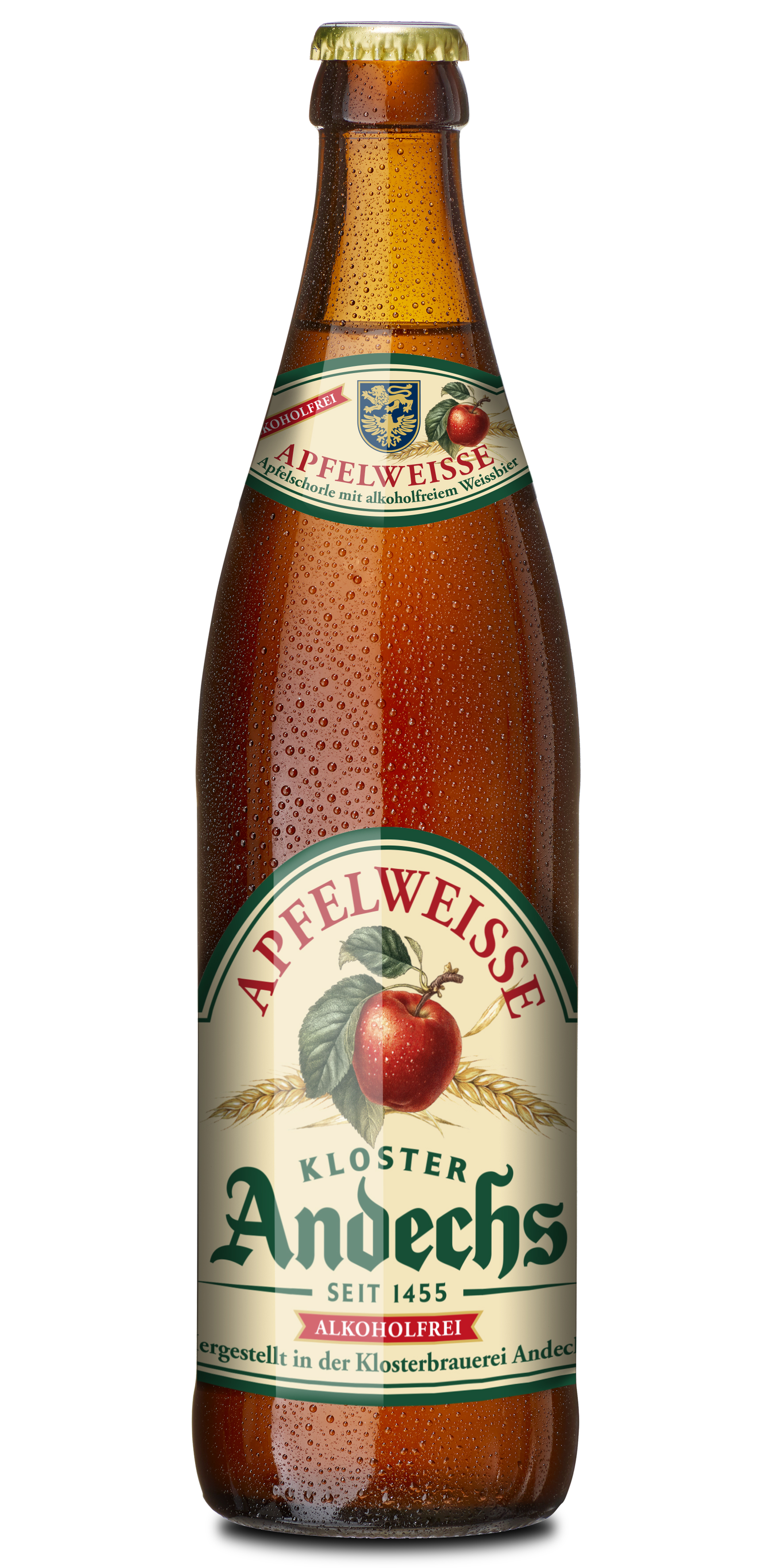 Gestaltete Andechs Apfelweisse in der 0,5-Liter-Euroflasche